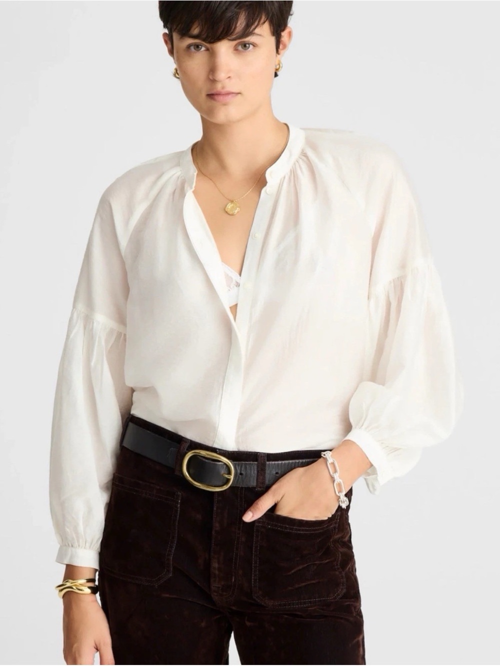 Madewell Shirred Balloon-Sleeve Top Blouse Winter White Size XS NWT